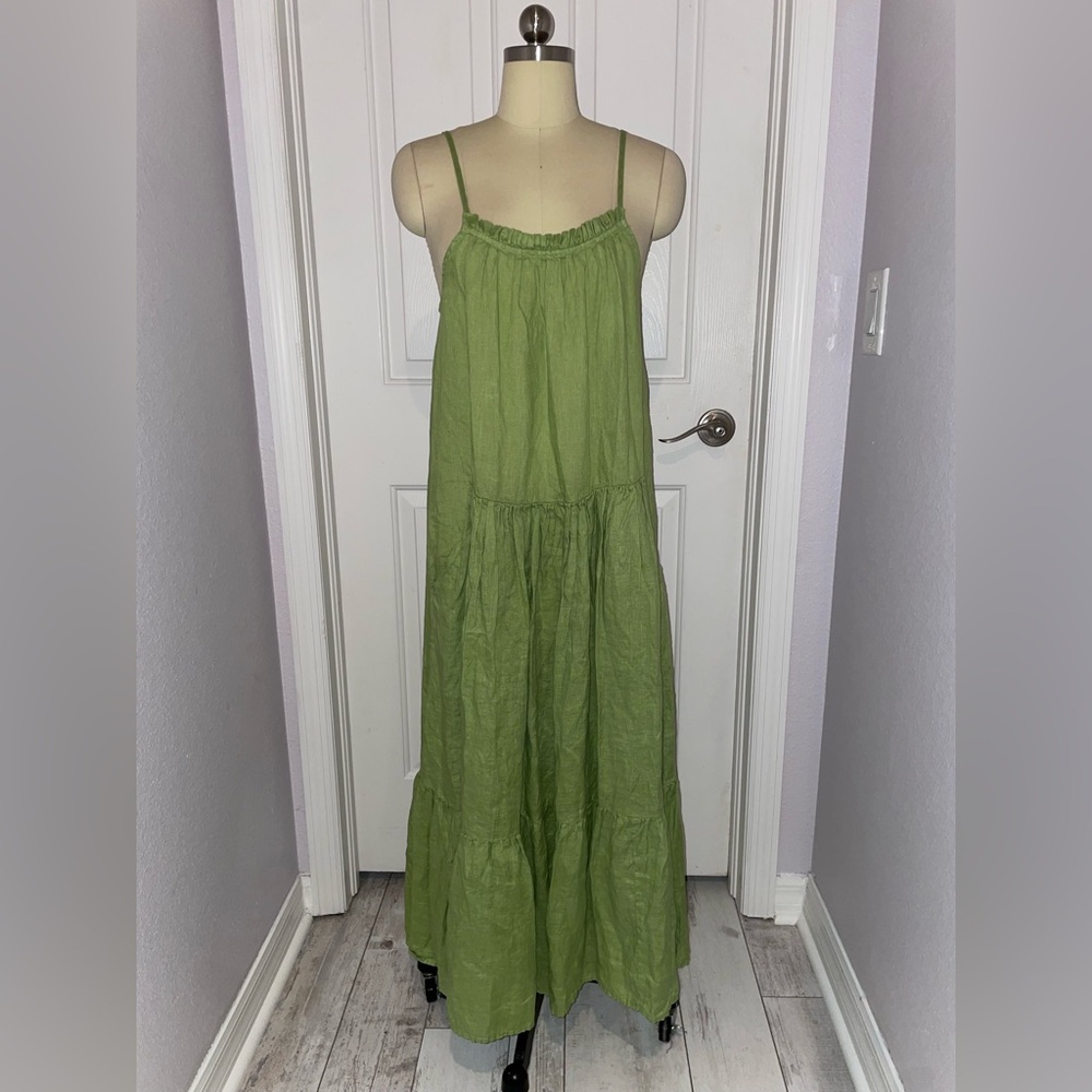 CP Shades Green Linen Maxi Dress